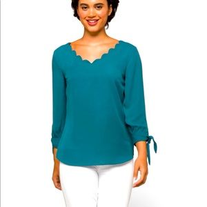 StitchFix brand blue top with scalloped V neck